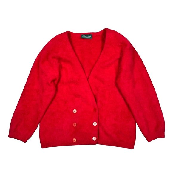 Vintage Parkhurst Red Buttoned Angora Rabbit Hair Cardigan Sweater‎ Women's Sz M - Picture 1 of 12